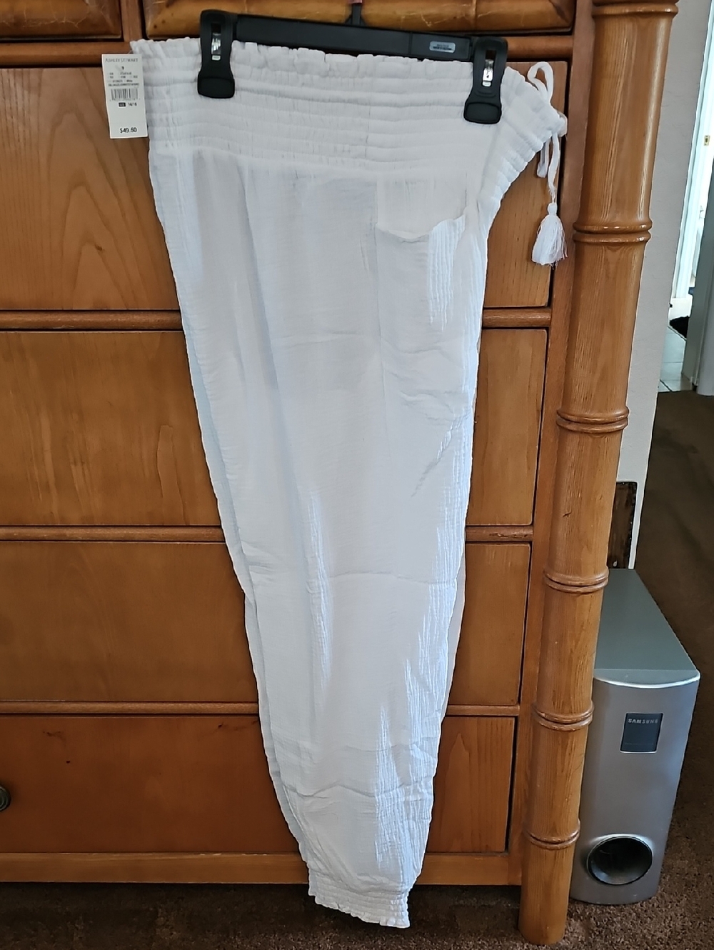 Ashley Stewart White Gauze Drawstring Pants